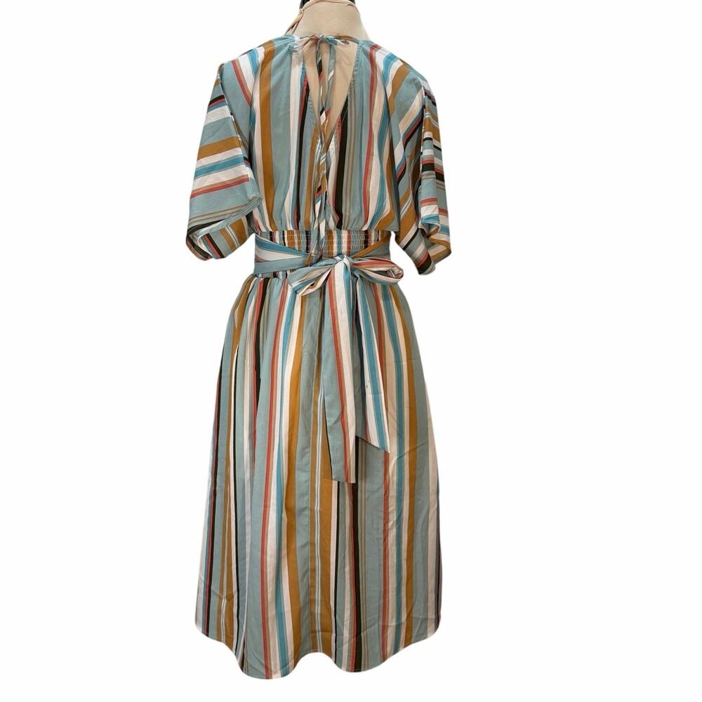 Oddy Multicolor Stripe Midi Dress | Smocked Waist | Button Front  | Size S - Picture 5 of 7